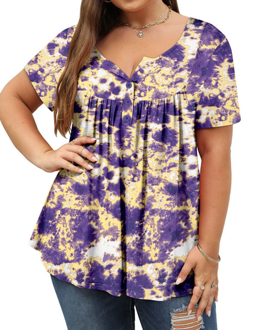 ROSELINLIN Womens Plus Size Short Sleeve Tunic Tops White Purple Henley Shirts Casual Summer Tops M ROSELINLIN Womens Plus Size Short Sleeve Tunic Tops White Purple Henley Shirts Casual Summer Tops M
