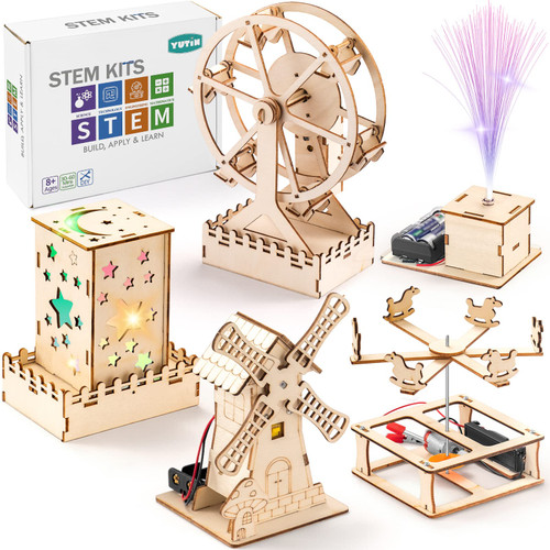 5 in 1 STEM Kits for Kids?Wood Craft Kit for Girls Age 8-12, DIY Science Building Projects for 6-8, 3D Wooden Puzzles Assembly Model Set, for Boys Age 6 7 8 9 10 11 12 14 Year Old