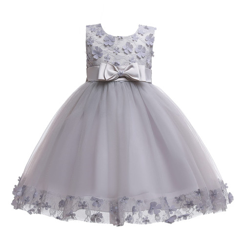 Weileenice Grey Little Girl Ball Gown Lace Birthday Party Dresses A-line Flower Girls Dress Christmas Wedding Pageant Evening Fancy Princess Bridesmaid Gowns 5 6 Kids Daddy Daughter Dance Wear Holiday