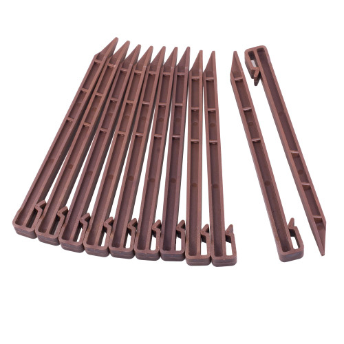 WOWCASE 10" Landscape Edging Stakes, 10 Pcs Heavy Duty Plastic Landscaping Anchoring Spikes, Garden Netting Ground Stake for Edging & Terrace Board (Brown)