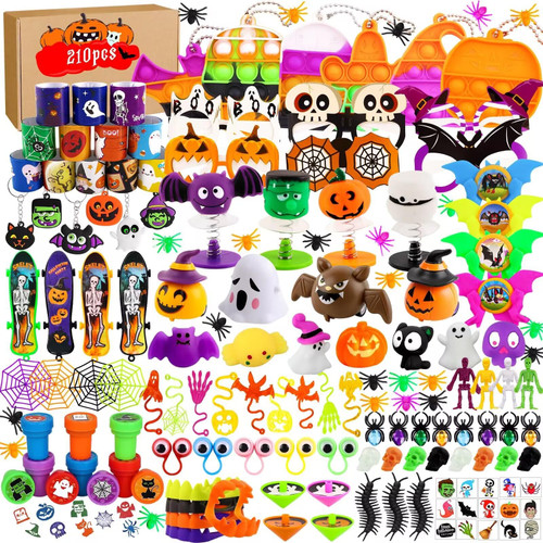 XIMISHOP 210PCS Halloween Party Favors Assortment Bulk, Halloween Toys for Kid Girls Boys Halloween Goodies Party Bags fillers Prizes for Trick or Treat Classroom Rewards Halloween Party Games Toys