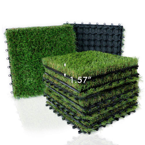 XLX TURF Artificial Grass Turf Tiles Interlocking Set 6 Pieces, Fake Grass Tiles Self-draining for Pet Indoor/Outdoor Flooring Decor, 12"x12"