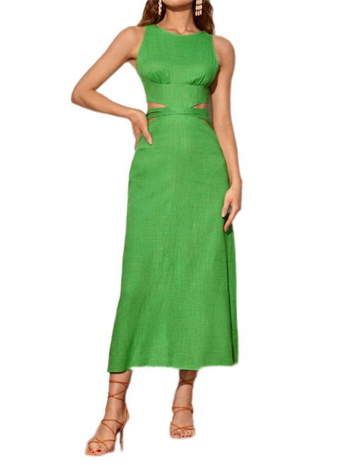 Beahala Dresses for Women - Lace Up Backless Solid Dress (Color : Green, Size : X-Small)