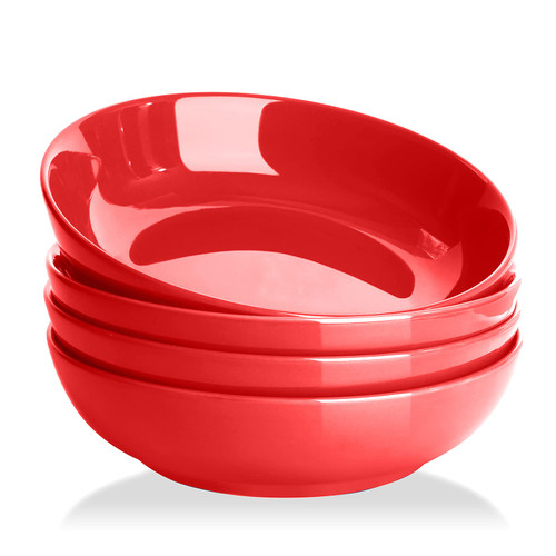Yedio Pasta Bowls, 30 Ounces Porcelain Salad Bowls for Kitchen Christmas, Shallow Pasta Bowls Set, Red Pasta Bowls, Microwave Dishwasher Safe, Set of 4