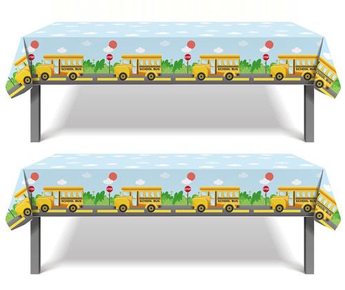 2 Pack Welcome Back to School Party Table Covers First Day of School Party Table Cloth School Theme Party Decorations School Bus Table Runner Tablecloth for School Party Supplies Favors, 52 X 87in