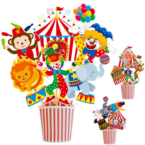 28Pcs Circus Centerpiece Sticks Carnival Party Table Toppers Circus Carnival Table Decorations for Happiness Carnival Theme Baby Shower Supplies