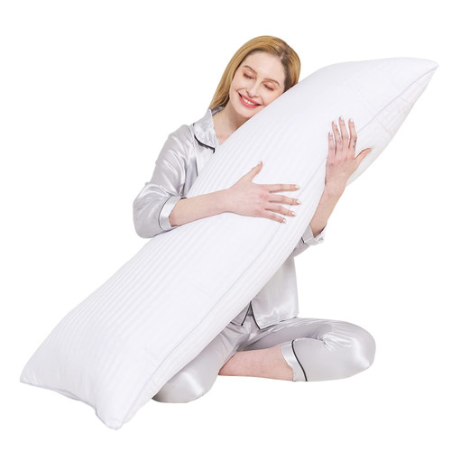 YUGYVOB Cooling Body Pillow for Adults- Satin Stripe Long Pillow for Bed, Full Body Pillow Insert, Fluffy & Firm, 20x54 Inch