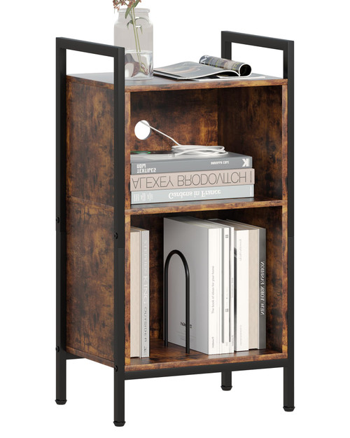 Yusong 3 Tier End Table, Tall Side Table with Storage Cabinets, Bedside Table Nightstand Small Bookcase for Small Space in Living Room, Bedroom, Office, Rustic Brown