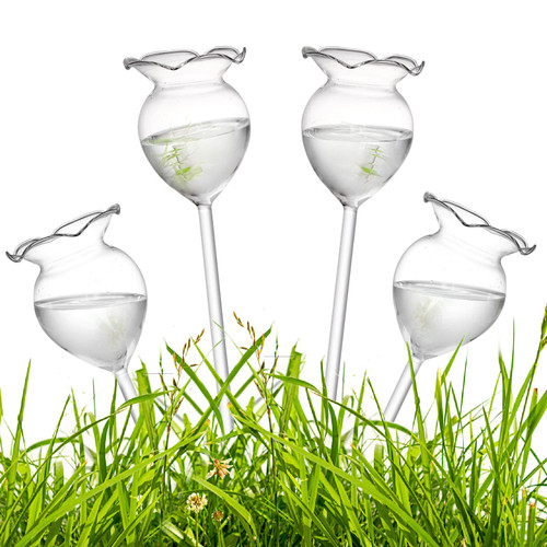 ZENFUN 4 Pcs Plant Waterer Bulbs Self Watering Globe Stake, Hand Blown Clear Glass Plant Water Drippers, Automatic Irrigation Planter Insert for Rose Flowers, Indoor and Outdoor Plants ZENFUN 4 Pcs Plant Waterer Bulbs Self Watering Globe Stake, Hand Blown Clear Glass Plant Water Drippers, Automatic Irrigation Planter Insert for Rose Flowers, Indoor and Outdoor Plants