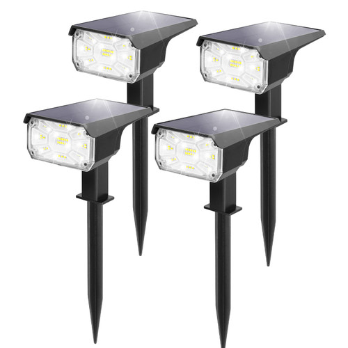 ZJOJO Solar Outdoor Lights, Solar Spot Lights Outdoor, 4 Pack 2-in-1 Solar Landscape Spotlights, 3 Modes Cool White IP65 Waterproof Powered Flood Wall Lights for Yard Garden Pathway Patio Driveway