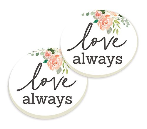 P. Graham Dunn Love Always Watercolor Floral White 3 x 3 Absorbent Ceramic Car Coasters 2 Pack