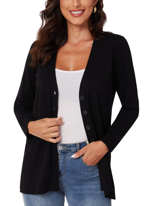 A ROW Black Cardigan for Women Button Down Long Sleeve Cardigan Sweaters Knit Sweater Coat