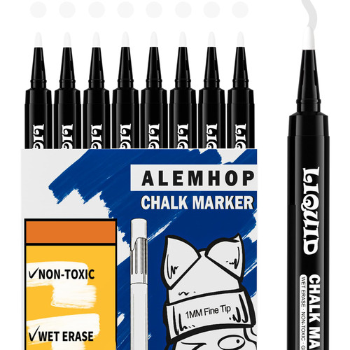 Chalk Markers White - White Dry Erase Markers Pen - Liquid Chalk Marker for Blackboard - Chalkboard Markers for First Day of School Board, Window Glass Markers for Car - Chalk Pens Fine Tip, 8 Pack