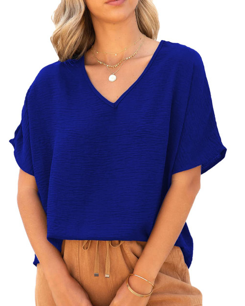 Allimy Women Summer Clothes Short Sleeve t Shirts Casual V Neck Tops and Blouses Royal Blue XXL