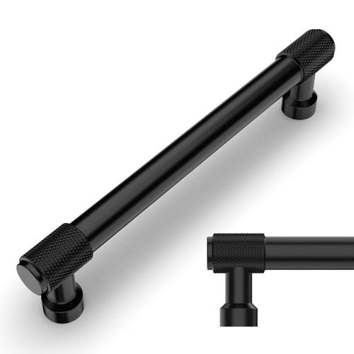 Amerdeco 10 Pack Matte Black Knurled Cabinet Pulls 6.3 Inch(160mm) Hole Center Kitchen Cabinet Handles Drawer Pulls Cabinet Hardware ZH0034