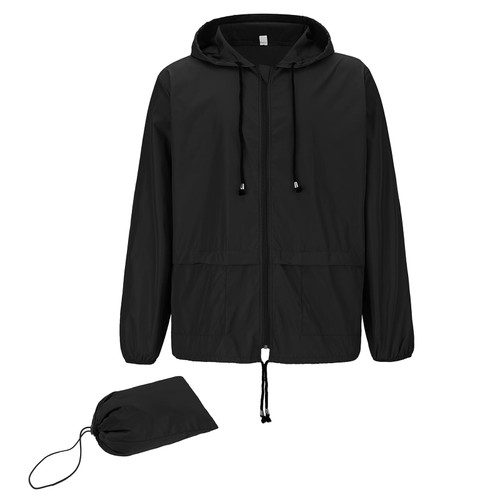 Raincoat for Men Waterproof with Hood Mens Rain Jacket Cycling Windbreaker Jackets Lightweight Outdoor Rain Coat Black XL