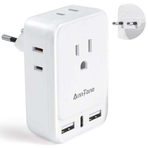 European Travel Plug Adapter, US to European International Power Plug Adapter with 4 Outlets 3 USB Ports(1 USB C), Type C Plug Adapter Travel Essentials to Most Europe EU Spain Italy France Germany European Travel Plug Adapter, US to European International Power Plug Adapter with 4 Outlets 3 USB Ports(1 USB C), Type C Plug Adapter Travel Essentials to Most Europe EU Spain Italy France Germany