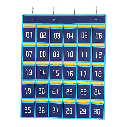 Numbered Pocket Chart Classroom Cell Phones and Calculators Holder Wall Door Hanging Organizer (30 Pockets)