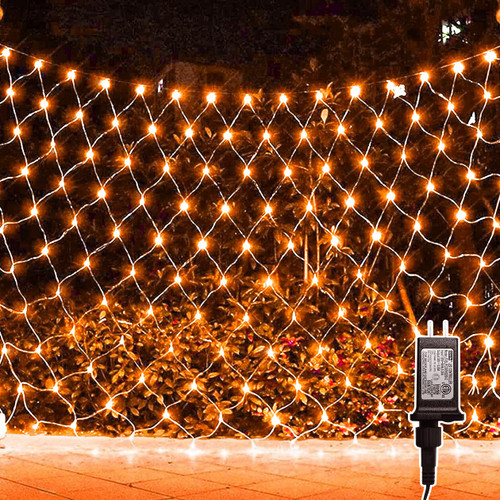 Anycosy 390 LED Halloween Net Lights,13x5ft Orange Mesh String Lights,8 Modes Waterproof Outdoor Halloween Decoration Lights for Yard Trees,Garden,Bushes(Orange)