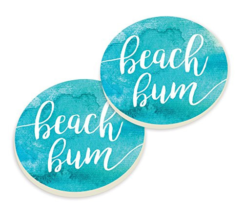 P. GRAHAM DUNN Beach Bum Aqua Blue Watercolor Look 3 x 3 Ceramic Car Coasters 2 Pack