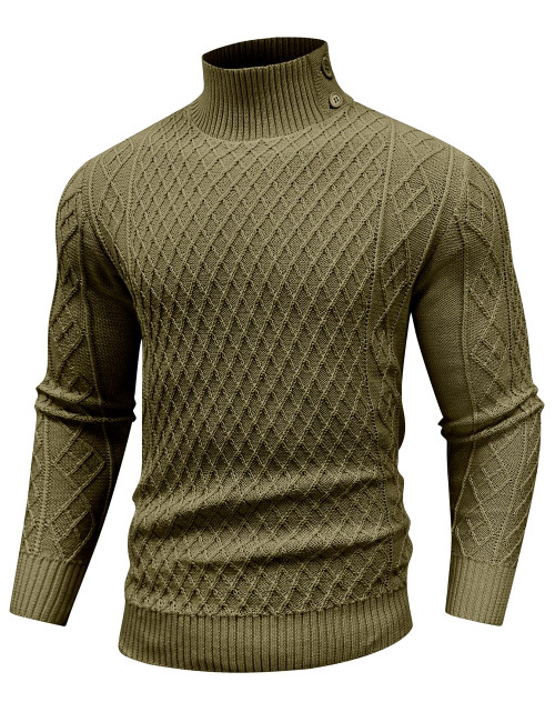 Men's Fashion Casual Mock Neck Knit Pullover Casual Turtleneck Sweaters Knit Sweatshirts Army 3X