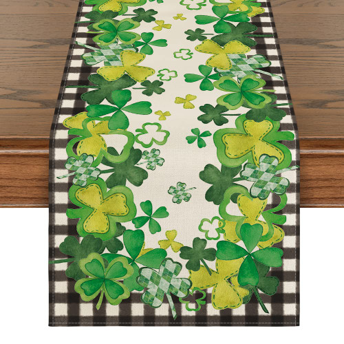 Artoid Mode Buffalo Plaid Shamrocks Clover St.Patrick's Day Table Runner, Seasonal Kitchen Dining Table Runner for Home Party Decor 13x72 Inch Artoid Mode Buffalo Plaid Shamrocks Clover St.Patrick's Day Table Runner, Seasonal Kitchen Dining Table Runner for Home Party Decor 13x72 Inch
