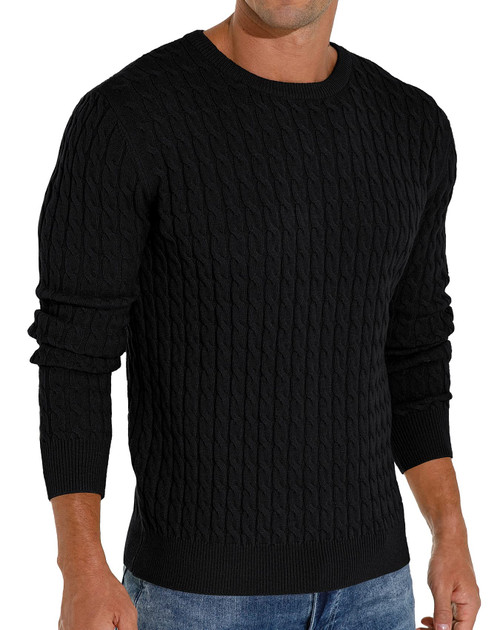 Askdeer Men's Pullover Sweater Crewneck Classic Soft Knitted Sweaters with Ribbing Edge Black