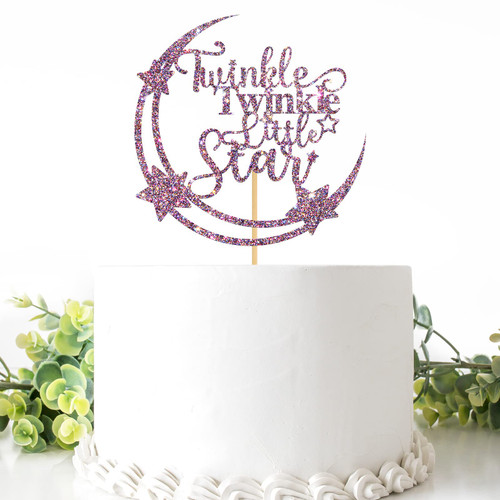 Belrew Twinkle Twinkle Little Star Cake Topper, Moon & Star Baby Shower Cake Topper, Gender Reveal Party Supplies, Baby 1st Birthday Party Decorations, Glittery Mix Purple