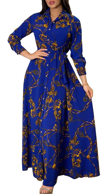 Maxi Shirt Dresses for Women Casual V Neck Button Down Loose Long Dress with Belts XX-Large