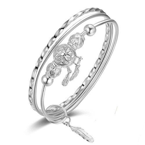 Sterling Silver Bracelets For Women 925 Sterling Silver Beads Bangle Bracelet Transfer Lucky Cuff Bracelet Adjustable Fashion Women Jewelry Girls Fidget Bracelet For Anxiety Jewelry Friendship Gift (Cuff Style-10)
