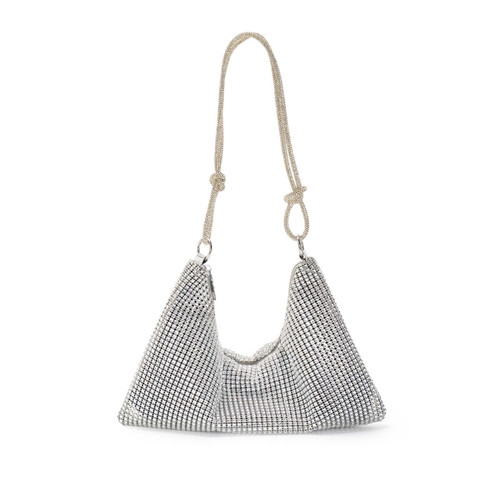 Rhinestone Clutch Purse for Women Sparkly Crystal Evening Handbag Bling Hobo Bag Glitter Shiny Silver Purse for Party, Club, Wedding