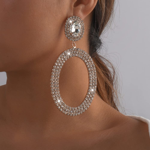 Chargances Dainty Round Rhinestone Earrings Shiny Big Crystal Circle Drop Dangle Earrings Fashion Stud Earrings for Women and Girls Gift Party (Silver)