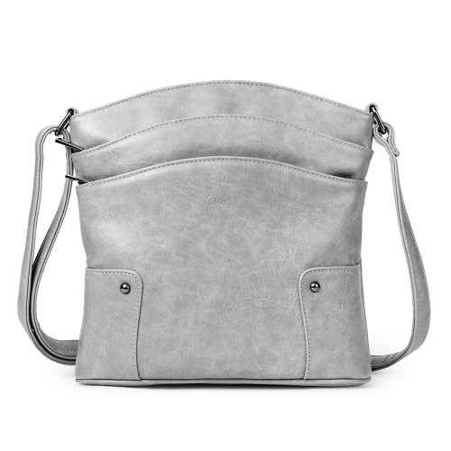 CLUCI Crossbody Bags for Women Leather Purse Travel Vacation Triple Pockets Vintage Handbags Shoulder Bags Mother's Day Gift Grey