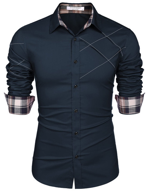 COOFANDY Men's Cotton Dress Shirts Long Sleeve Plaid Collar Shirt Slim Fit Casual Button Down Shirt (Navy Blue, Large) COOFANDY Men's Cotton Dress Shirts Long Sleeve Plaid Collar Shirt Slim Fit Casual Button Down Shirt (Navy Blue, Large)