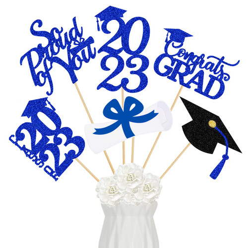 Blue 2023 Graduation Centerpiece Sticks Graduation Party Centerpieces for Tables 2023, Graduation Table Toppers 2023 Blue Class of 2023 Graduation Table Centerpieces Decorations - 24Pcs