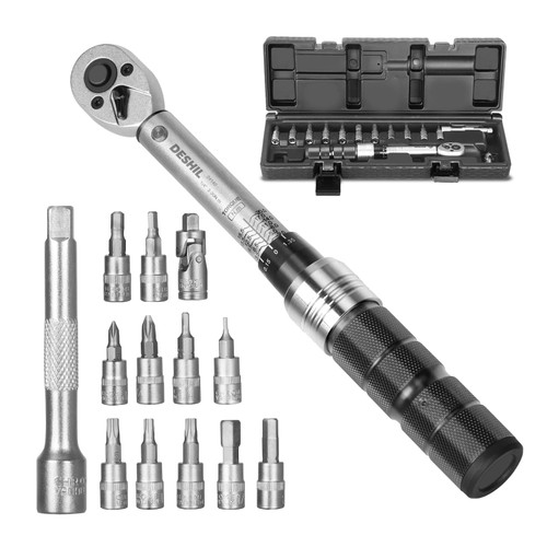 DESHIL 1/4 Inch Bike Torque Wrench Set, 14Pcs Bicycle Torque Wrench Set for MTB Mountain Road Bikes, 72-tooth Dual-Direction Adjustable Torque Wrenches 2 to 20 Nm