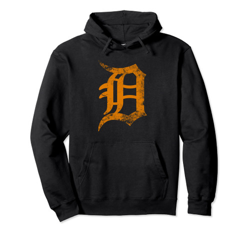 Vintage Letter D Detroit Michigan 313 area code, Orange Pullover Hoodie
