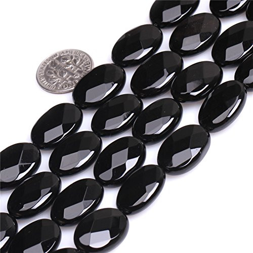Joe Foreman Black Agate Beads for Jewelry Making Natural Semi Precious Gemstone 13x18mm Oval Faceted Strand 15"