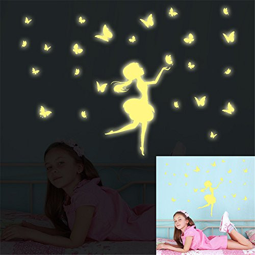 ufengke Cartoon Fairy Flying Butterfly Wall Decals Fluorescence Stickers Glow In The Dark, Children's Room Nursery Removable Wall Stickers Murals ufengke Cartoon Fairy Flying Butterfly Wall Decals Fluorescence Stickers Glow In The Dark, Children's Room Nursery Removable Wall Stickers Murals