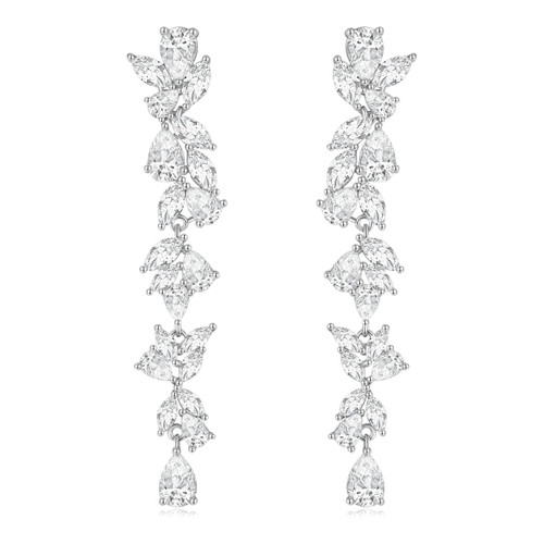 EAMTI Wedding Earrings for Women Cubic Zirconia Chandelier Bridal Wedding Brass Earrings 925 Sterling Silver Post Drop Earring for Bride Bridesmaid