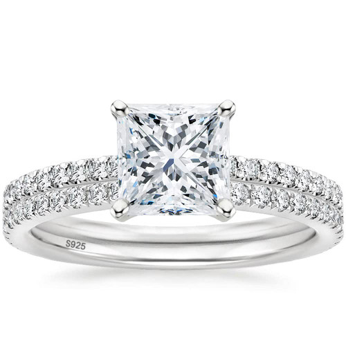 EAMTI 2CT 925 Sterling Silver Bridal Ring Sets Princess Cut CZ Engagement Rings promise rings for her wedding bands for Women Size 8.5