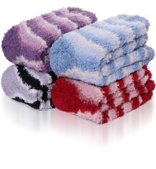 EBMORE Womens Fuzzy Socks Slipper Fluffy Cozy Comfy Cabin Plush Warm Winter Sleep Home Soft Christmas Valentines Mothers Day Gifts for Mom Her Stocking Stuffers for Women Adult Socks?Colorful Stripes (4 Pairs)?
