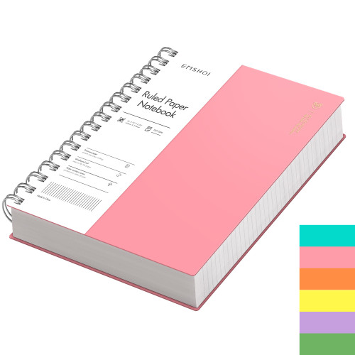EMSHOI A5 Spiral Notebook College Ruled Lined Journal, Small 5.7" X 8.22", 300 Pages/150 Sheets, 100gsm Thick Paper, Waterproof Hardcover, for Office School Women Men Work Writing Notes-Pink