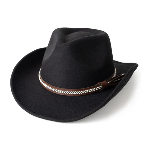 EOGIMI Men & Women's Classic Wide Brim Western Felt Cowboy Cowgirl Hat with Belt Buckle B/Black
