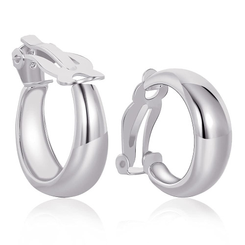 FAMARINE Silver Hoop Clip on Earrings for Women Fashion Hoops Clip Earrings No Piercing Earrings for Girls FAMARINE Silver Hoop Clip on Earrings for Women Fashion Hoops Clip Earrings No Piercing Earrings for Girls