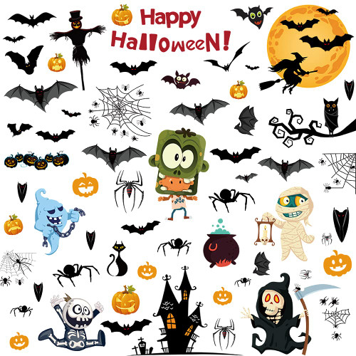 Halloween Window Clings,163pcs Static Pumpkin Window Stickers Cute Halloween Decorations for Kids?Spider Bat Ghost Witch Window Decals for Halloween Party 10 Sheets