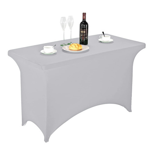 FORLIFE Spandex Table Covers 4ft?Fitted Tablecloth for 4ft Rectangular Tables, Stretch Patio Table Covers, Universal Spandex Table Cover for Wedding, Banquet, Party (4ft, Silver)