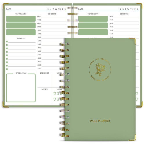 Aesthetic Daily Planner Undated, To Do List Notebook Planner with Hourly Schedule, Hardcover Work Planner - Stay Organized & Boost Productivity, Organizer Notebook for Office School Supplies,160 Pages, A5