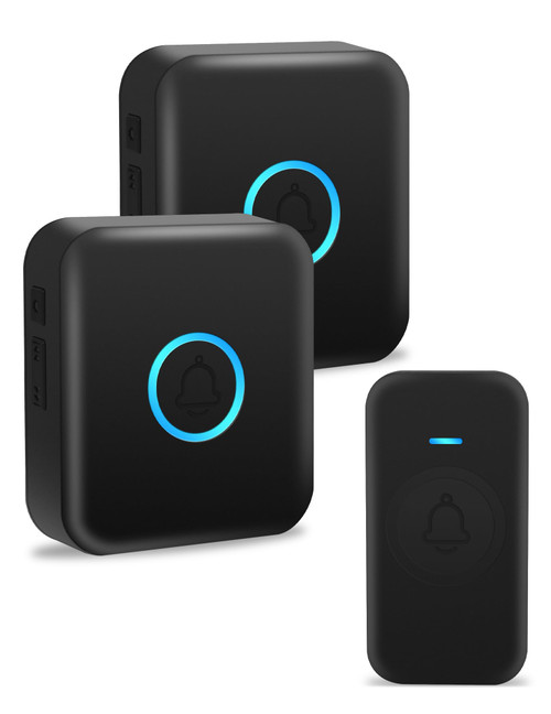 Wireless Doorbell, Mini Waterproof Doorbell, with 60 Chimes 5 Levels Volume and LED Flash, 1000ft Range Door Bell for Home Office Classroom Hospital (??Black -1 Button+2 Receivers)