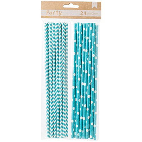American Crafts Paper 24 Piece Straws Everyday Blue Dot and Chevron